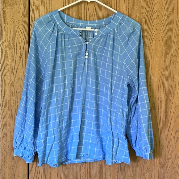 Old Navy Poplin Checked Chambray Top - Picture 1 of 4